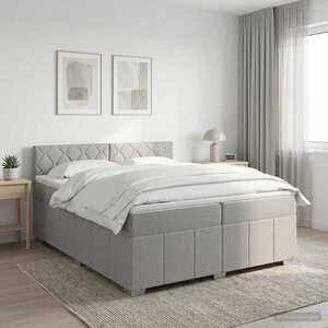 Imagine vidaXL Pat boxspring cu saltea Gri deschis 200 x 200 cm Țesătură