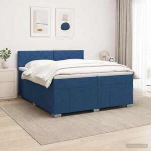 Imagine vidaXL Pat boxspring cu saltea albastru 200 x 200 cm Țesătură