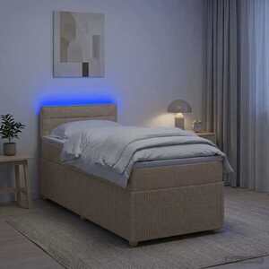 Imagine vidaXL Pat boxspring cu saltea cu benzi LED Crem 80 x 200 cm Țesătură