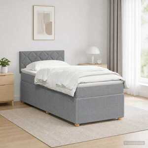 Imagine vidaXL Pat boxspring cu saltea Gri deschis 80 x 200 cm Țesătură