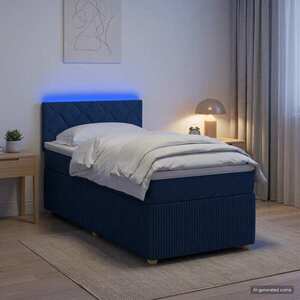 Imagine vidaXL Pat boxspring cu saltea albastru 80 x 200 cm Țesătură