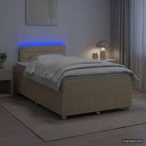 Imagine vidaXL Pat boxspring cu saltea cu benzi LED Crem 120 x 190 cm Țesătură