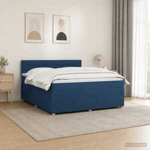 Imagine vidaXL Pat boxspring cu saltea albastru 140 x 190 cm Țesătură