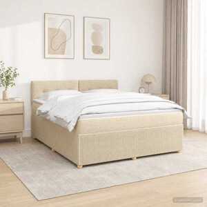 Imagine vidaXL Pat boxspring cu saltea cu benzi LED Crem 140 x 190 cm Țesătură