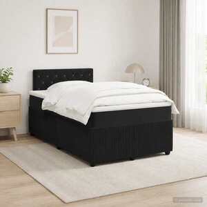 Imagine vidaXL Pat boxspring cu saltea cu benzi LED Negru 120 x 190 cm Catifea