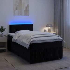 Imagine vidaXL Pat boxspring cu saltea cu benzi LED Negru 120 x 190 cm Catifea