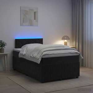 Imagine vidaXL Pat boxspring cu saltea cu benzi LED Negru 120 x 190 cm Catifea