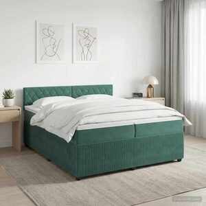 Imagine vidaXL Pat boxspring cu saltea Verde închis 200 x 200 cm Catifea