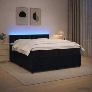 Imagine vidaXL Pat boxspring cu saltea cu benzi LED Negru 200 x 200 cm Catifea