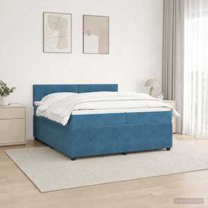 Imagine vidaXL Pat boxspring cu saltea albastru 200 x 200 cm Catifea