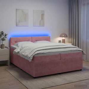 Imagine vidaXL Pat boxspring cu saltea cu benzi LED Roz 200 x 200 cm Catifea