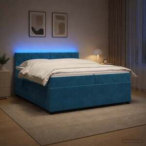 Imagine vidaXL Pat boxspring cu saltea albastru 200 x 200 cm Catifea