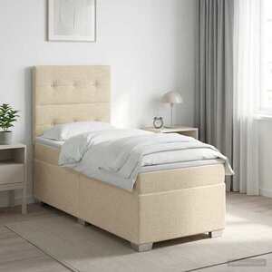 Imagine vidaXL Pat boxspring cu saltea cu headboard Crem 80 x 200 cm Țesătură