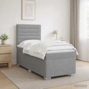 Imagine vidaXL Pat boxspring cu saltea Gri deschis 100 x 200 cm Țesătură