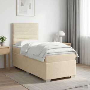 Imagine vidaXL Pat boxspring cu saltea cu headboard Crem 100 x 200 cm Țesătură