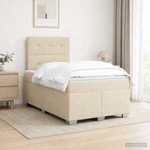 Imagine vidaXL Pat boxspring cu saltea cu headboard Crem 120 x 190 cm Țesătură