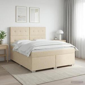 Imagine vidaXL Pat boxspring cu saltea cu headboard Crem 140 x 190 cm Țesătură
