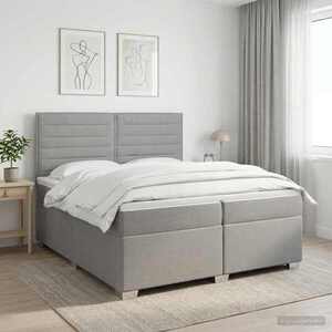 Imagine vidaXL Pat boxspring cu saltea Gri deschis 200 x 200 cm Țesătură