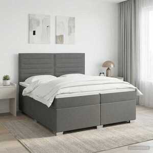 Imagine vidaXL Pat boxspring cu saltea Gri închis 200 x 200 cm Țesătură