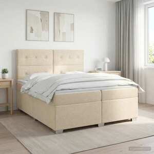 Imagine vidaXL Pat boxspring cu saltea cu headboard Crem 200 x 200 cm Țesătură