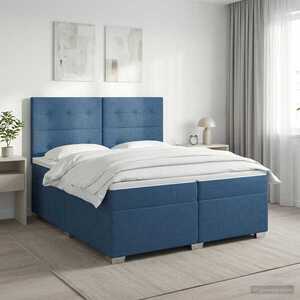 Imagine vidaXL Pat boxspring cu saltea albastru 200 x 200 cm Țesătură