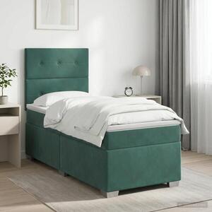 Imagine vidaXL Pat boxspring cu saltea Verde închis 80 x 200 cm Catifea