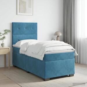 Imagine vidaXL Pat boxspring cu saltea albastru 80 x 200 cm Catifea