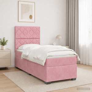 Imagine vidaXL Pat boxspring cu saltea cu headboard Roz 90 x 200 cm Catifea