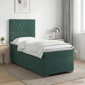 Imagine vidaXL Pat boxspring cu saltea Verde închis 100 x 200 cm Catifea