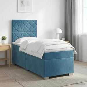 Imagine vidaXL Pat boxspring cu saltea albastru 100 x 200 cm Catifea