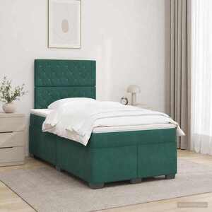 Imagine vidaXL Pat boxspring cu saltea Verde închis 120 x 190 cm Catifea