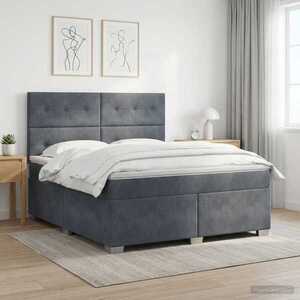 Imagine vidaXL Pat boxspring cu saltea Gri închis 140 x 190 cm Catifea