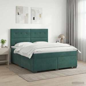 Imagine vidaXL Pat boxspring cu saltea Verde închis 140 x 190 cm Catifea