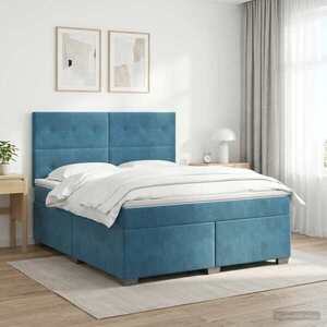 Imagine vidaXL Pat boxspring cu saltea albastru 140 x 190 cm Catifea