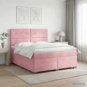 Imagine vidaXL Pat boxspring cu saltea cu headboard Roz 140 x 200 cm Catifea
