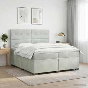 Imagine vidaXL Pat boxspring cu saltea Gri deschis 200 x 200 cm Catifea