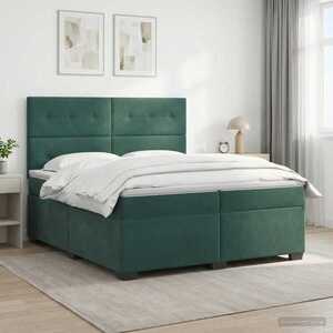 Imagine vidaXL Pat boxspring cu saltea Verde închis 200 x 200 cm Catifea