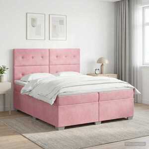 Imagine vidaXL Pat boxspring cu saltea cu headboard Roz 200 x 200 cm Catifea