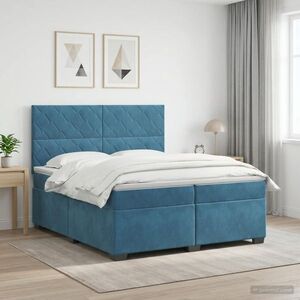Imagine vidaXL Pat boxspring cu saltea albastru 200 x 200 cm Catifea