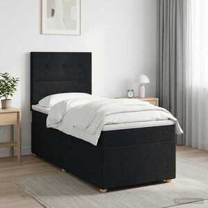 Imagine vidaXL Pat boxspring cu saltea cu headboard Negru 80 x 200 cm Țesătură