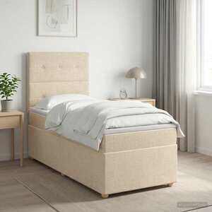 Imagine vidaXL Pat boxspring cu saltea cu headboard Crem 80 x 200 cm Țesătură
