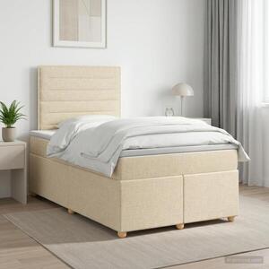 Imagine vidaXL Pat boxspring cu saltea cu headboard Crem 120 x 190 cm Țesătură