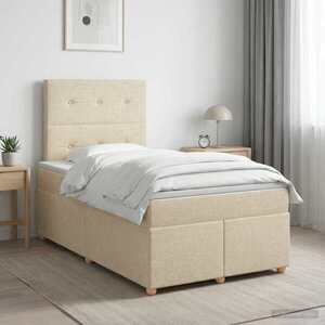 Imagine vidaXL Pat boxspring cu saltea cu headboard Crem 120 x 190 cm Țesătură