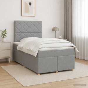 Imagine vidaXL Pat boxspring cu saltea Gri deschis 120 x 190 cm Țesătură