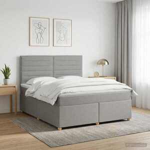 Imagine vidaXL Pat boxspring cu saltea Gri deschis 140 x 190 cm Țesătură