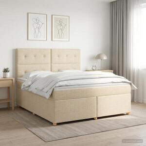 Imagine vidaXL Pat boxspring cu saltea cu headboard Crem 140 x 190 cm Țesătură