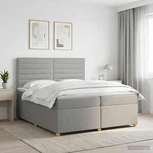 Imagine vidaXL Pat boxspring cu saltea Gri deschis 200 x 200 cm Țesătură
