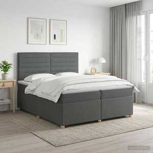 Imagine vidaXL Pat boxspring cu saltea Gri închis 200 x 200 cm Țesătură