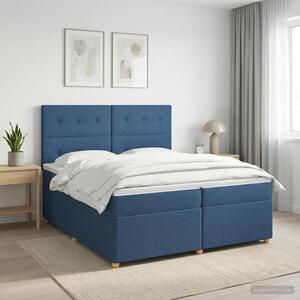 Imagine vidaXL Pat boxspring cu saltea albastru 200 x 200 cm Țesătură