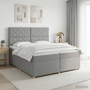 Imagine vidaXL Pat boxspring cu saltea Gri deschis 200 x 200 cm Țesătură
